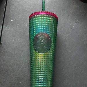 Starbucks Iridescent Green Tumbler with Pink Accent